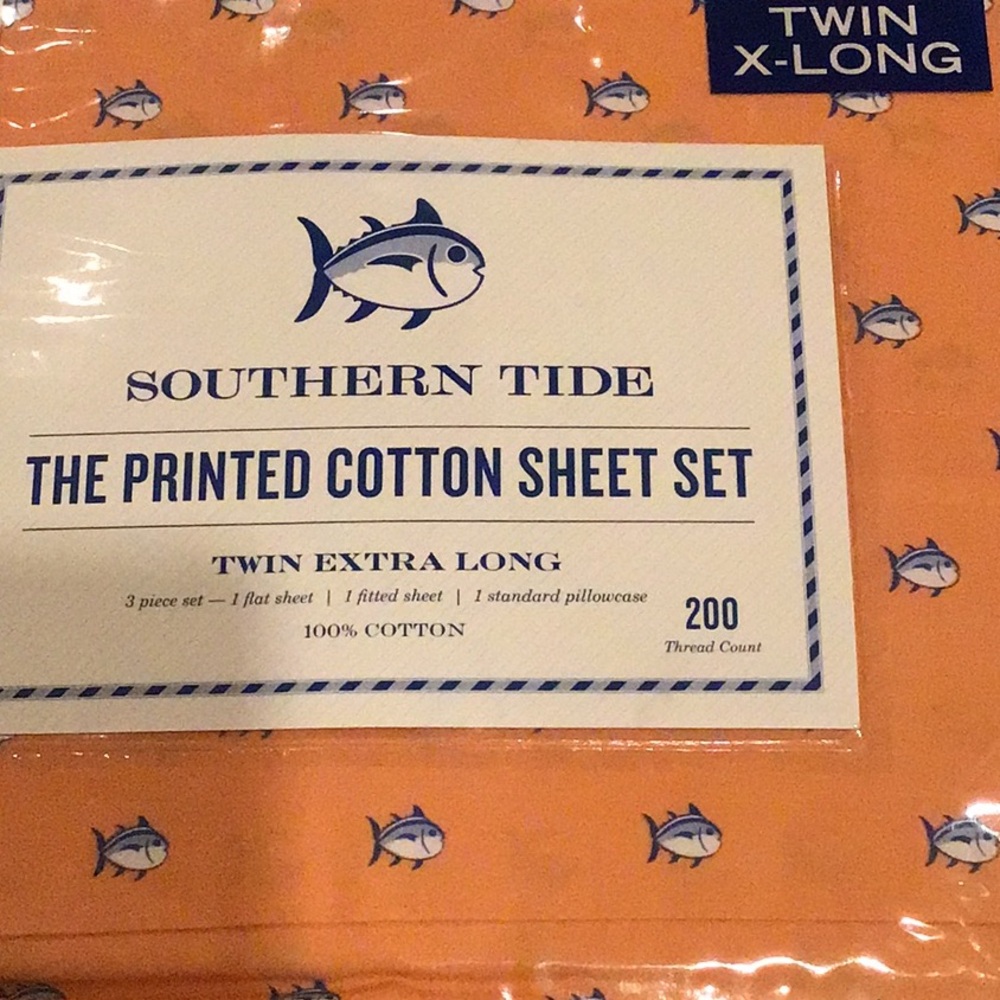 Southern Tide coral mini fish twin xlong sheet set new in packaged 100%cotton